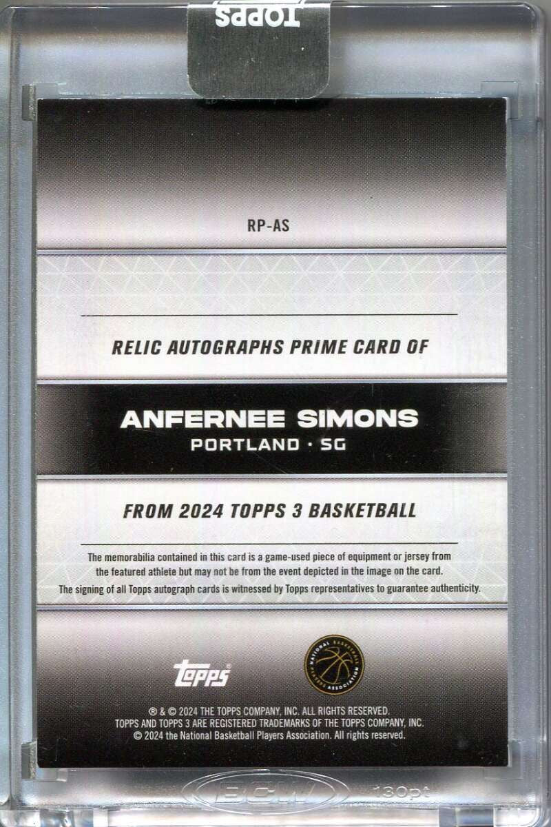 2023-24 Topps 3 Relics Autographs Prime Blue Anfernee Simons Patch Auto 3/15