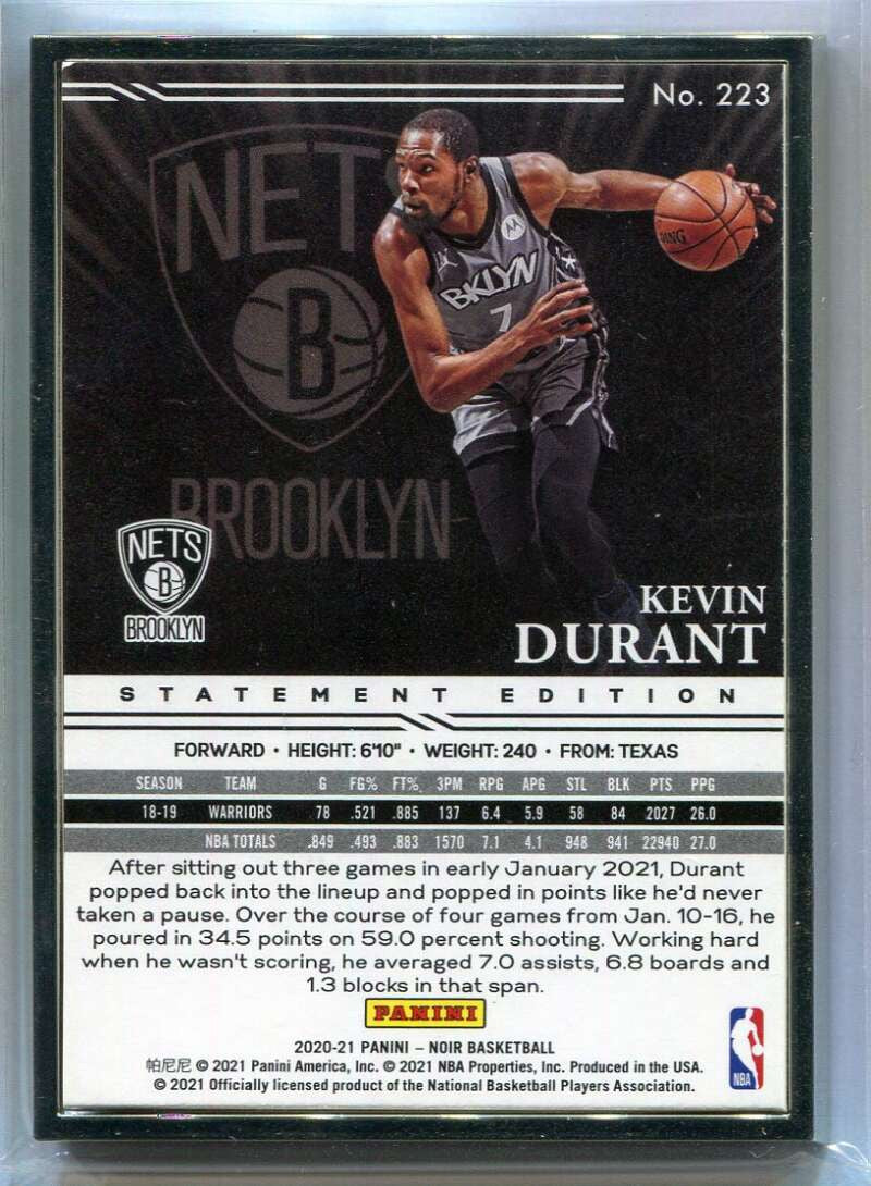 SOLD 165638 2020-21 Panini Noir 223 Kevin Durant MET 4/25 Metal