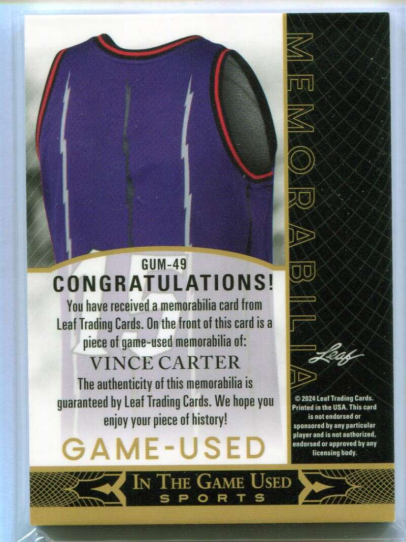 2024 ITG Used Sports Game Used Memorabilia Rainbow Vince Carter Jersey 46/60