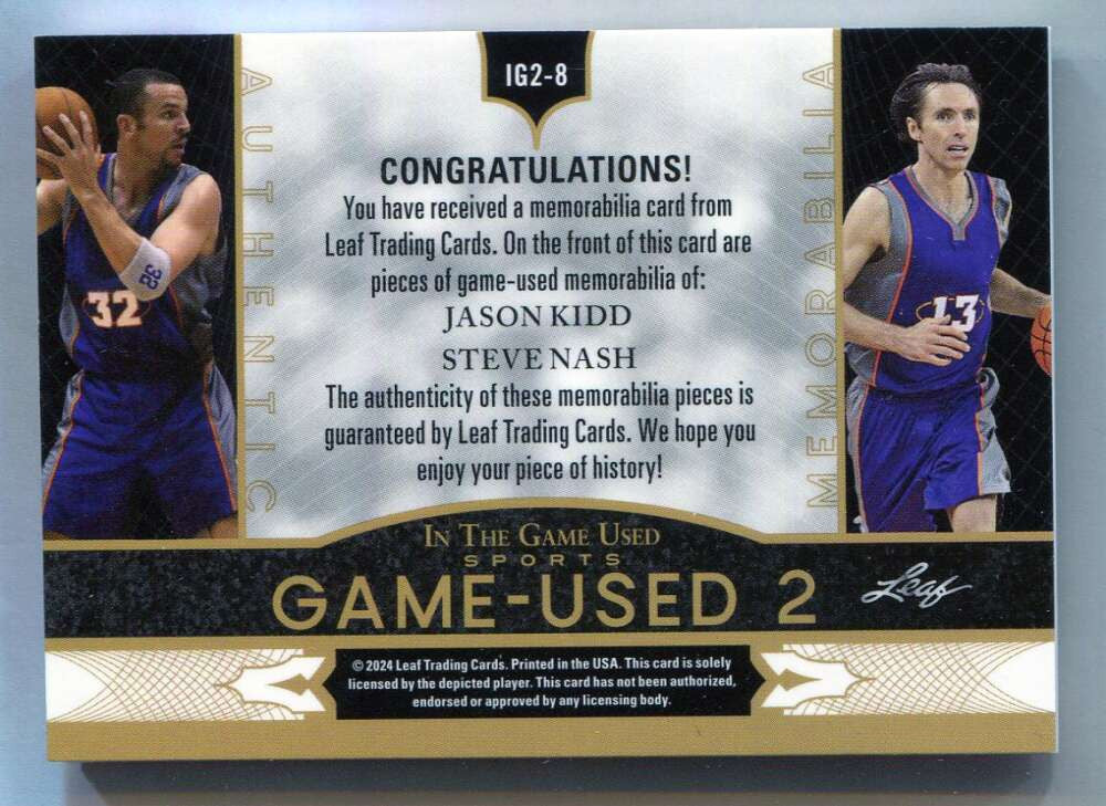 DELETE 165643 2024 Leaf ITG Used Sports Game-Used 2s ig28 Steve Nash Jason Kidd Dual Patch 3/5