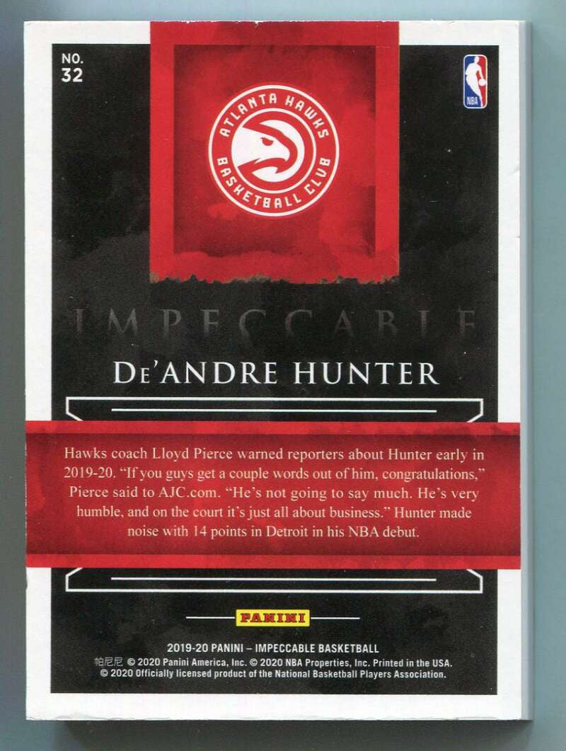2019-20 Panini Impeccable NBA Logo 32 De'Andre Hunter RC Troy Ounce Silver 17/25
