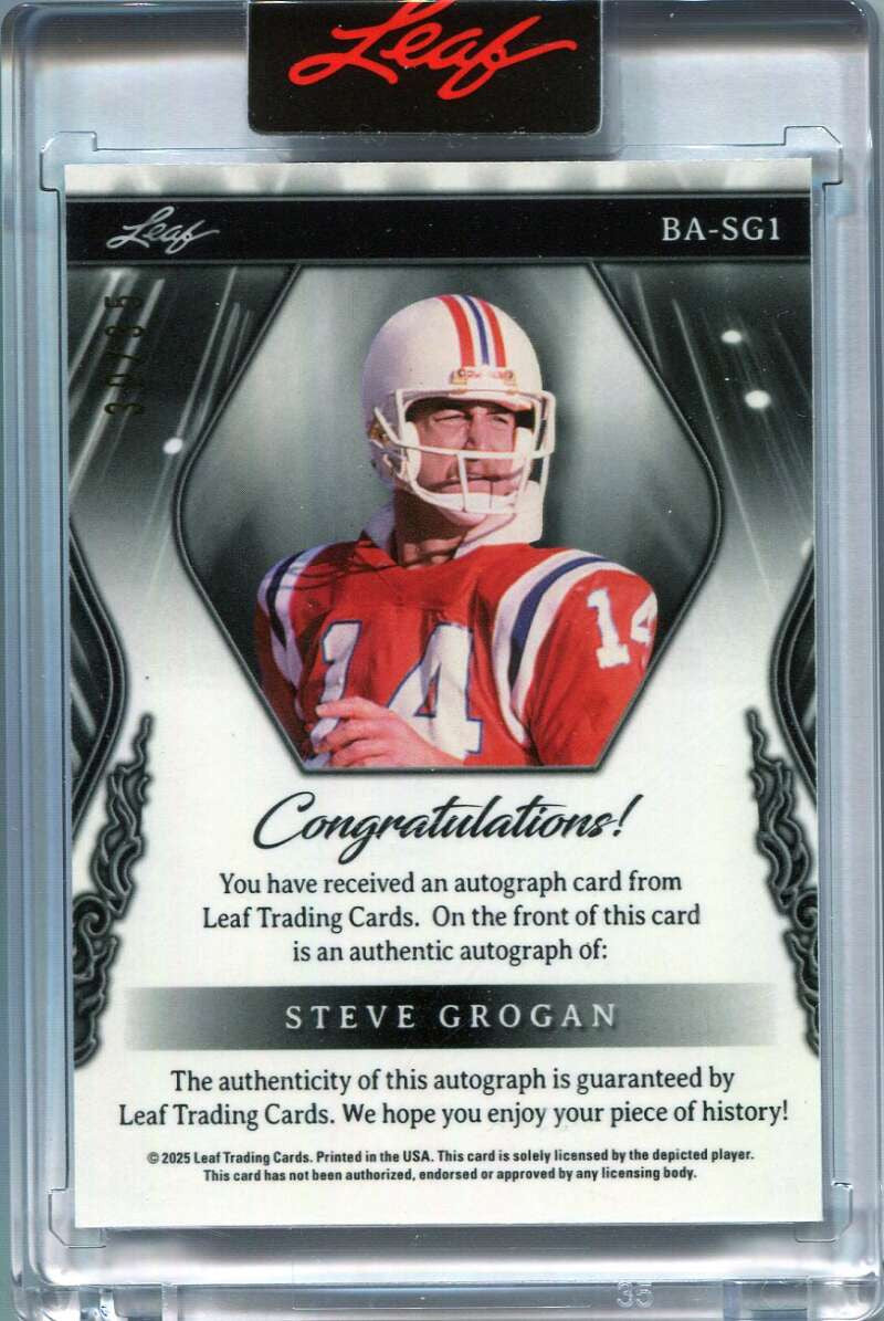 2025 Leaf Metal Sports Heroes Crystal Silver basg1 Steve Grogan Auto 30/35
