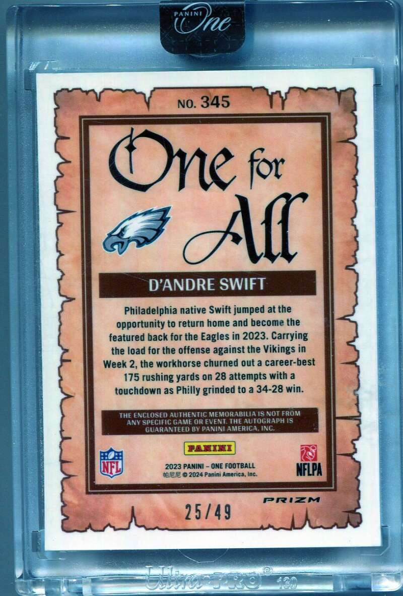 2023 Panini One For All Autographs Green 345 D'Andre Swift Dual Patch Auto 25/49