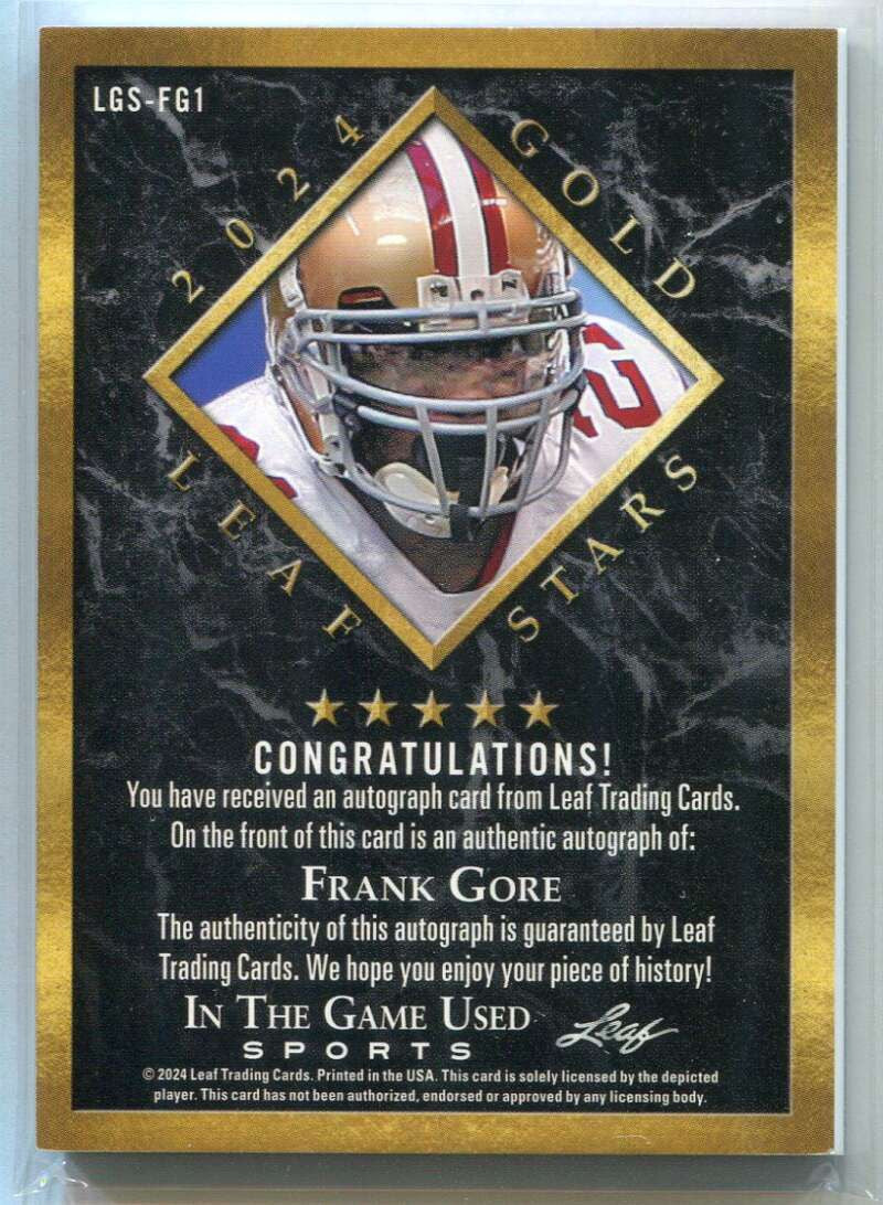 2024 ITG Used Sports Leaf Gold Stars Holo Gold lgsfg1 Frank Gore Auto 1/1