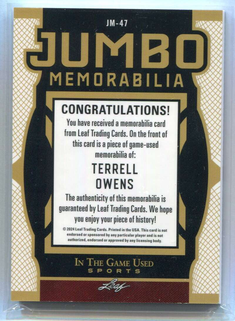 2024 Leaf ITG Used Jumbo Memorabilia Red jm47 Terrell Owens Glove Patch 4/4