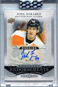 2019-20 Upper Deck Clear Cut Embedded Endorsements Joel Farabee Rookie Auto 4/99