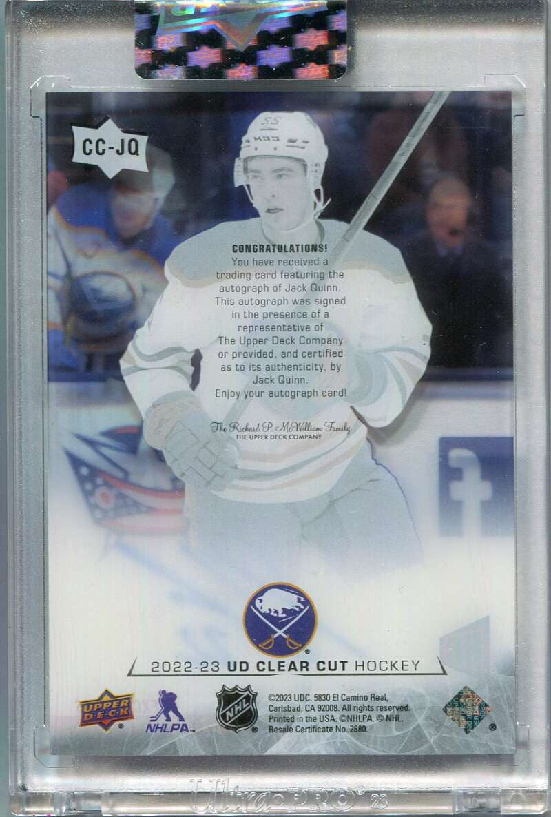 2022-23 Upper Deck Clear Cut Exclusives CCJQ Jack Quinn Rookie Auto 27/35