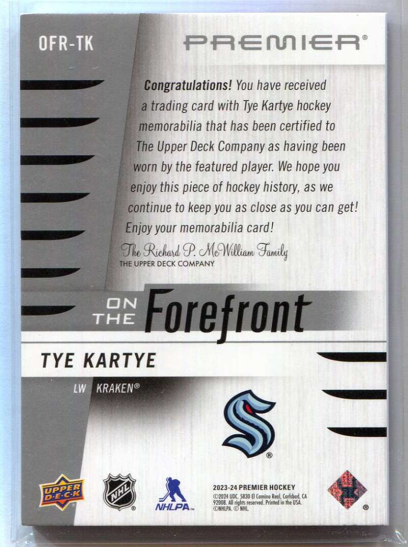 2023-24 Upper Deck Premier On the Forefront Black Tye Kartye Rookie Patch 35/75