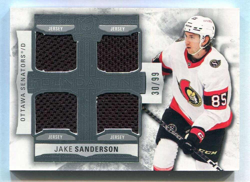 2022-23 The Cup Foundations Jerseys FSA Jake Sanderson Rookie Quad Jersey 30/99