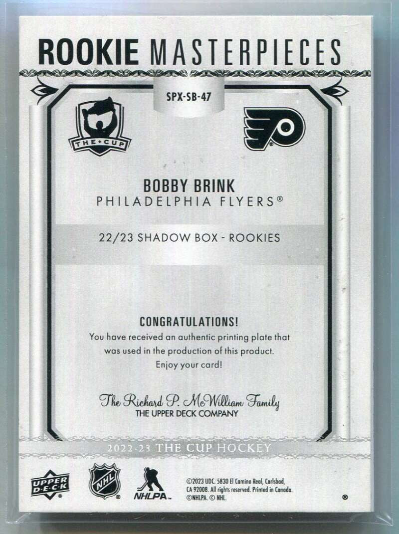2022-23 The Cup Printing Plate SPx Shadow Box Black sb47 Bobby Brink Rookie 1/1