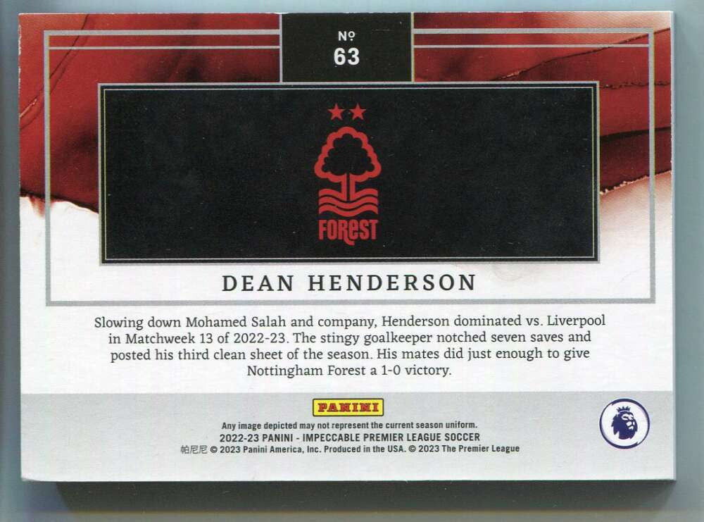 2022-23 Panini Impeccable EPL FOTL 63 Dean Henderson .999 Silver Troy Ounce 4/4