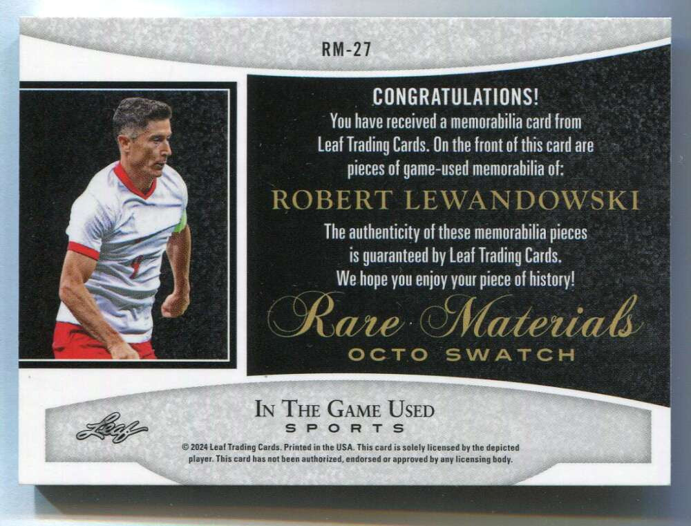 SOLD 165787 2024 Leaf ITG Used Sports Rare Materials Gold Robert Lewandowski 8 Patch 1/1