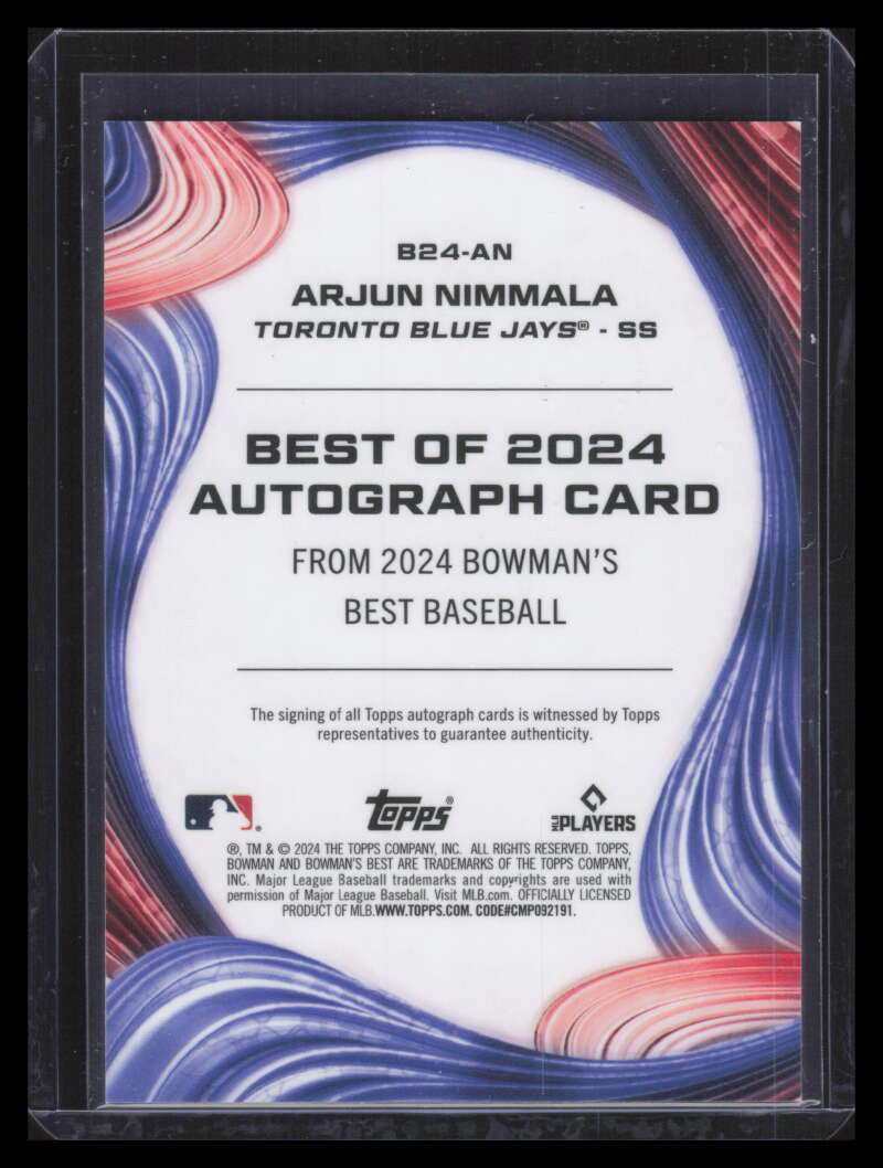 2024 Bowman's Best Best of '24 Autographs b24an Arjun Nimmala Rookie Auto