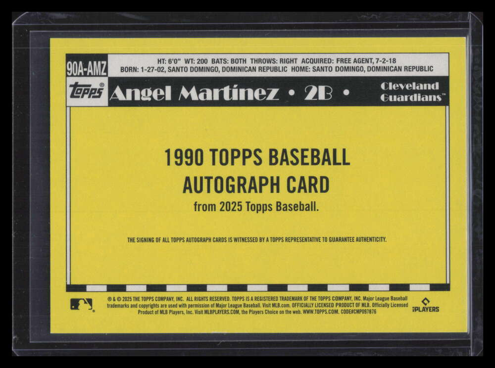 DELETE 165828 2025 Topps '90 Topps Autographs 90aamz Angel Martinez Rookie Auto