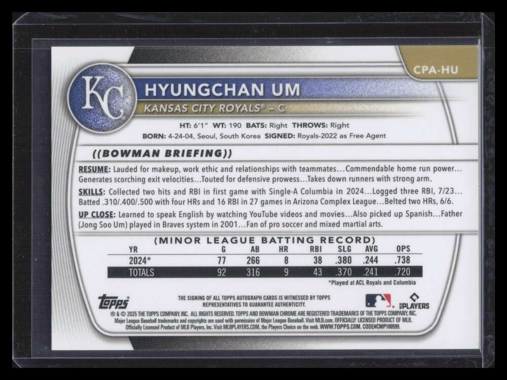 2025 Bowman Chrome Prospect Autographs Refractor Hyungchan Um RC Auto 57/150