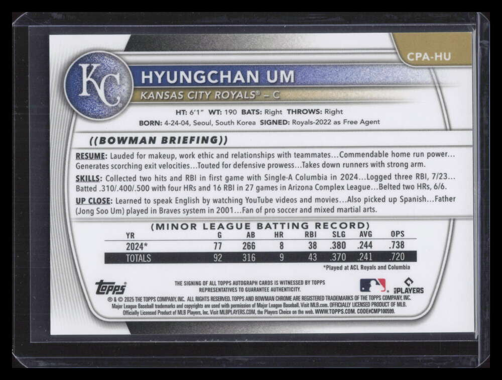 2025 Bowman Chrome Autographs Green Lava Refractor Hyungchan Um RC Auto 33/99