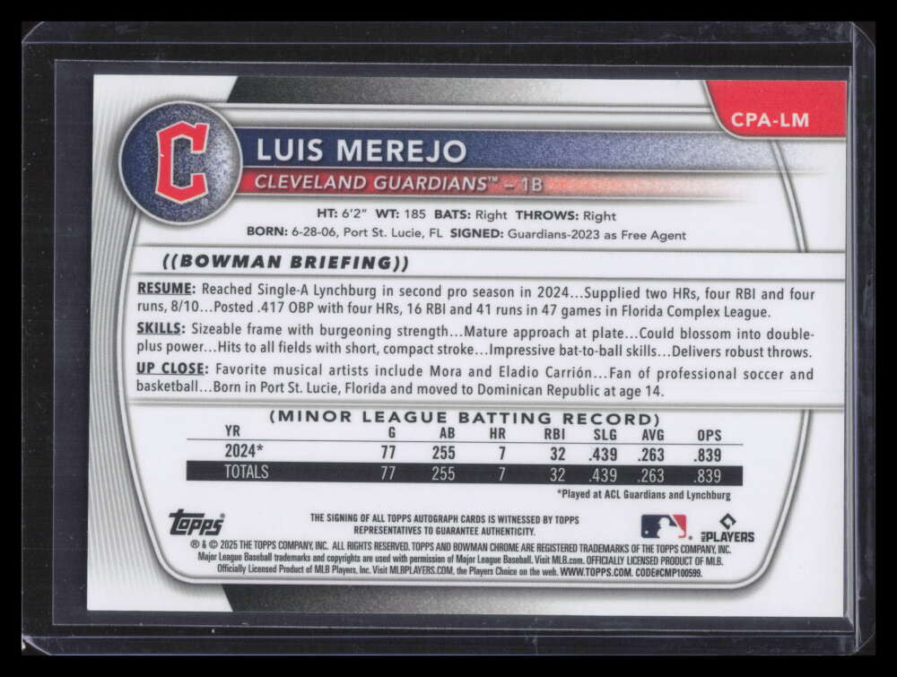 2025 Bowman Chrome Autographs Green Grass Refractor Luis Merejo RC Auto 65/99