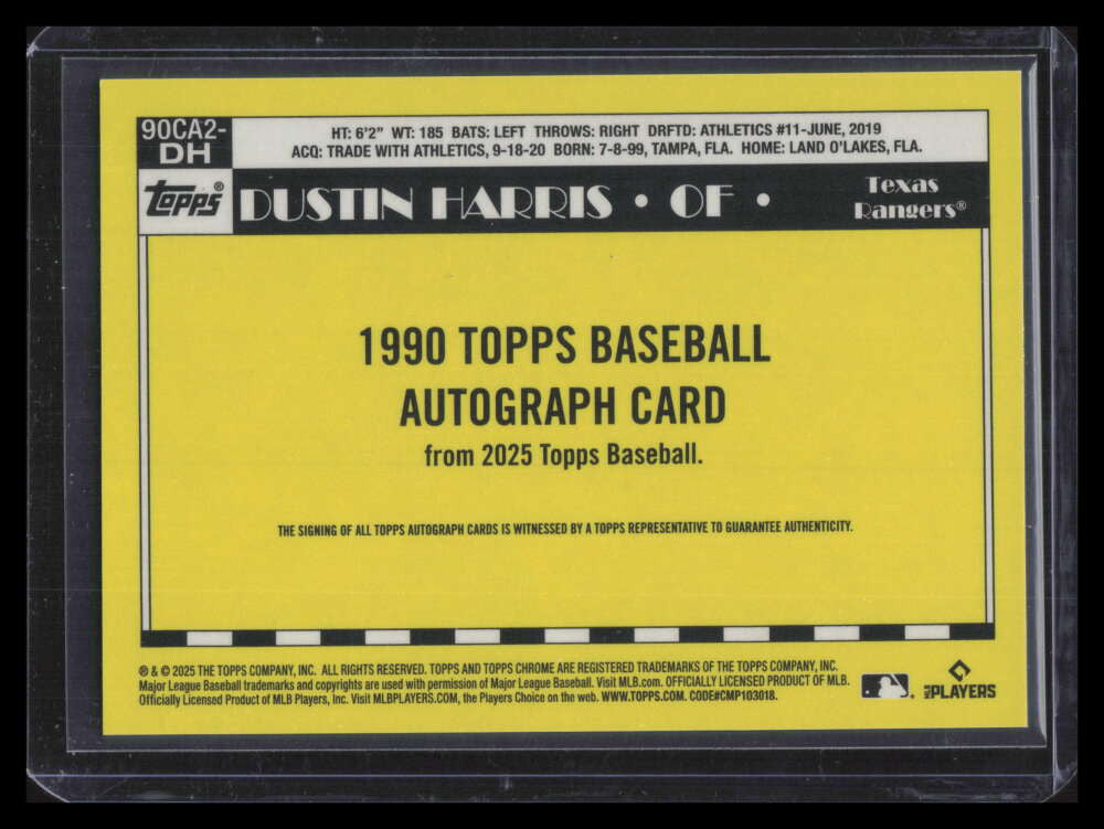 2025 Topps '90 Silver Pack Chrome Black Refractor Dustin Harris Rookie Auto 7/10