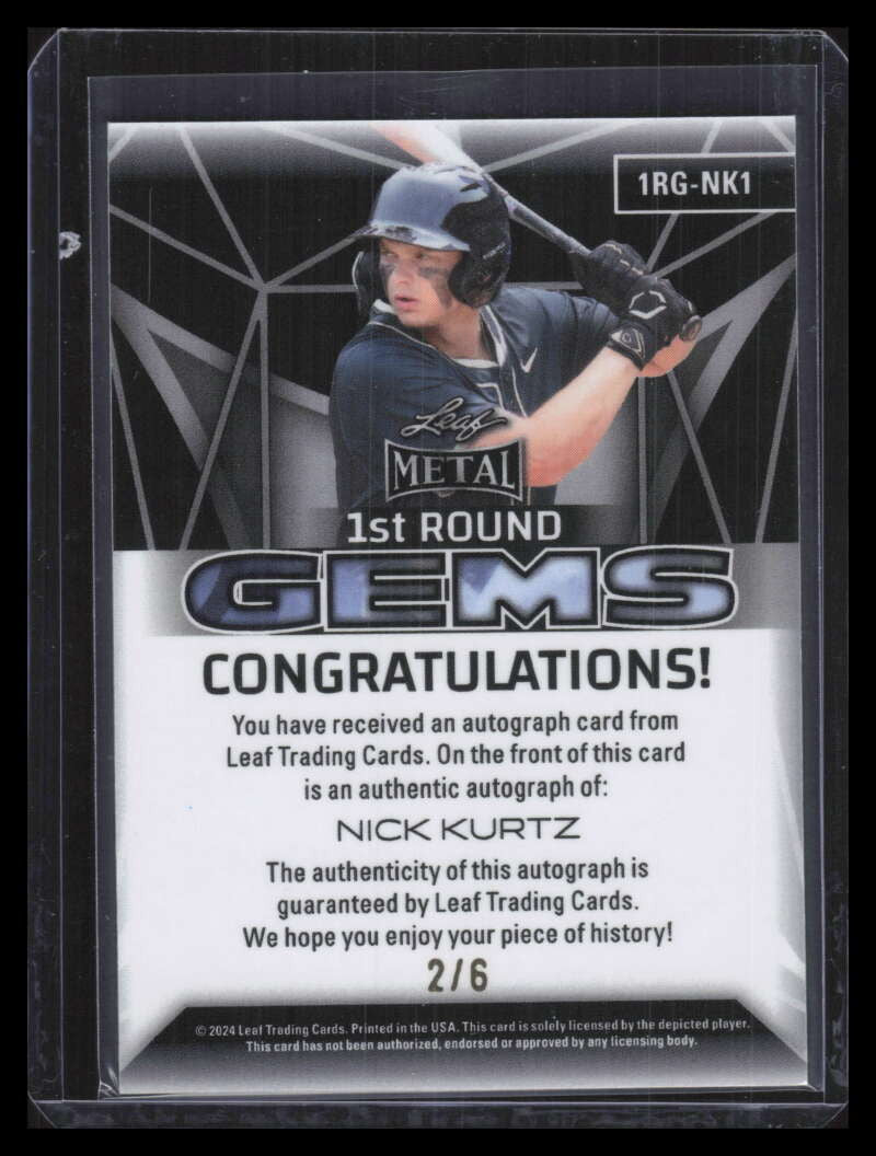 2024 Leaf Metal 1st Round Gems Red Mojo 1rgnk1 Nick Kurtz Rookie Auto 2/6