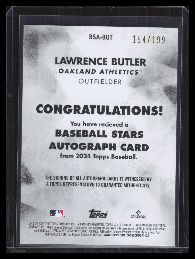 2024 Topps Update Stars Autographs BSABUT Black Lawrence Butler RC Auto 154/199