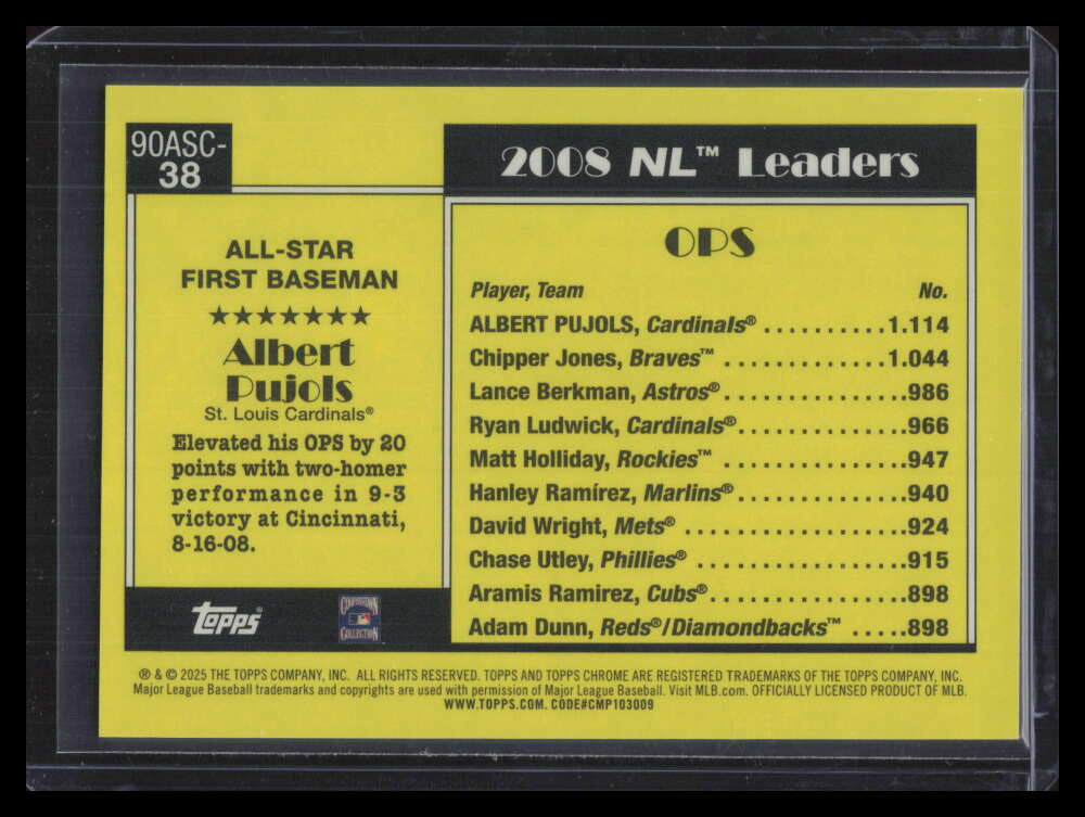 2025 Topps '90 Silver Pack Chrome All Star Black Refractor Albert Pujols 9/10