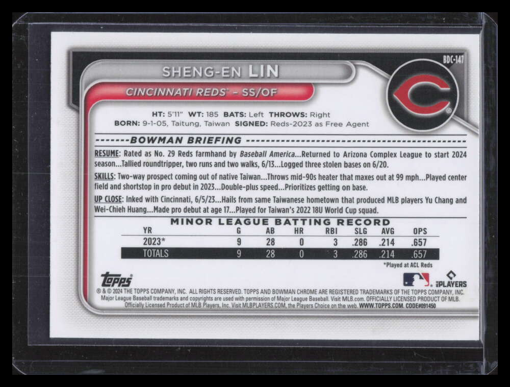 DELETE 166033 2024 Bowman Chrome Draft Sunflower Seed Refractor bdc147 Sheng-En Lin Rookie