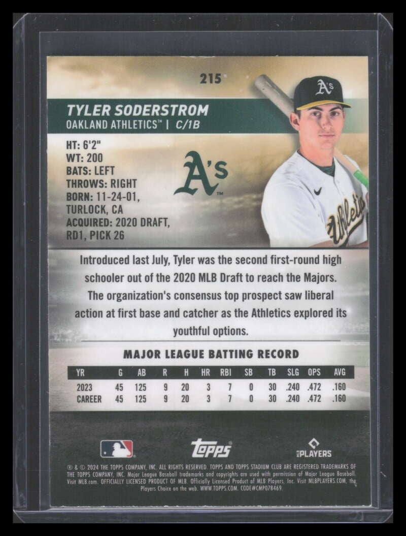 2024 Stadium Club Chrome Purple Refractor 215 Tylr Soderstrom Rookie 22/75