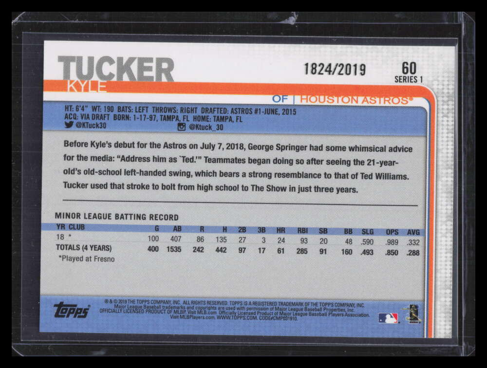 2019 Topps Gold 60 Kyle Tucker Rookie 1824/2019