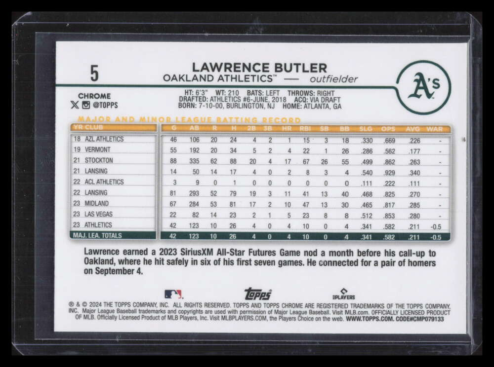 2024 Topps Chrome Logofractor Gold Refractor 5 Lawrence Butler Rookie 30/50