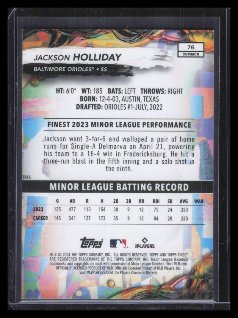 2024 Finest Black Refractor 76 Jackson Holiday Rookie 5/20 Common