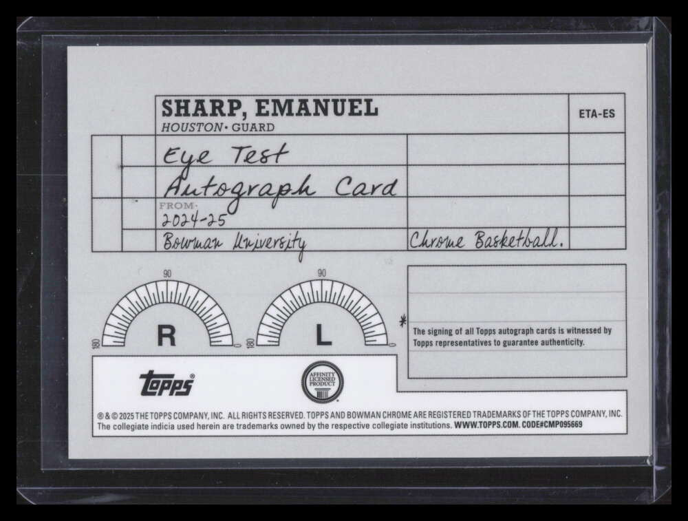 2024-25 Bowman Chrome U Eye Test Autographs Emanuel Sharp Rookie Auto F06135