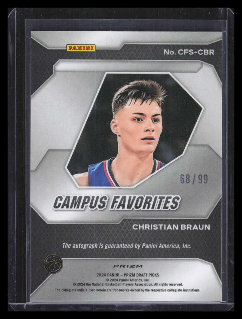 2024-25 Panini Prizm Campus Favorites Purple Ice Christian Braun RC Auto 68/99