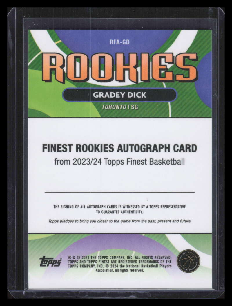 2023-24 Finest Rookie Autographs RFAGD Gradey Dick Rookie Auto