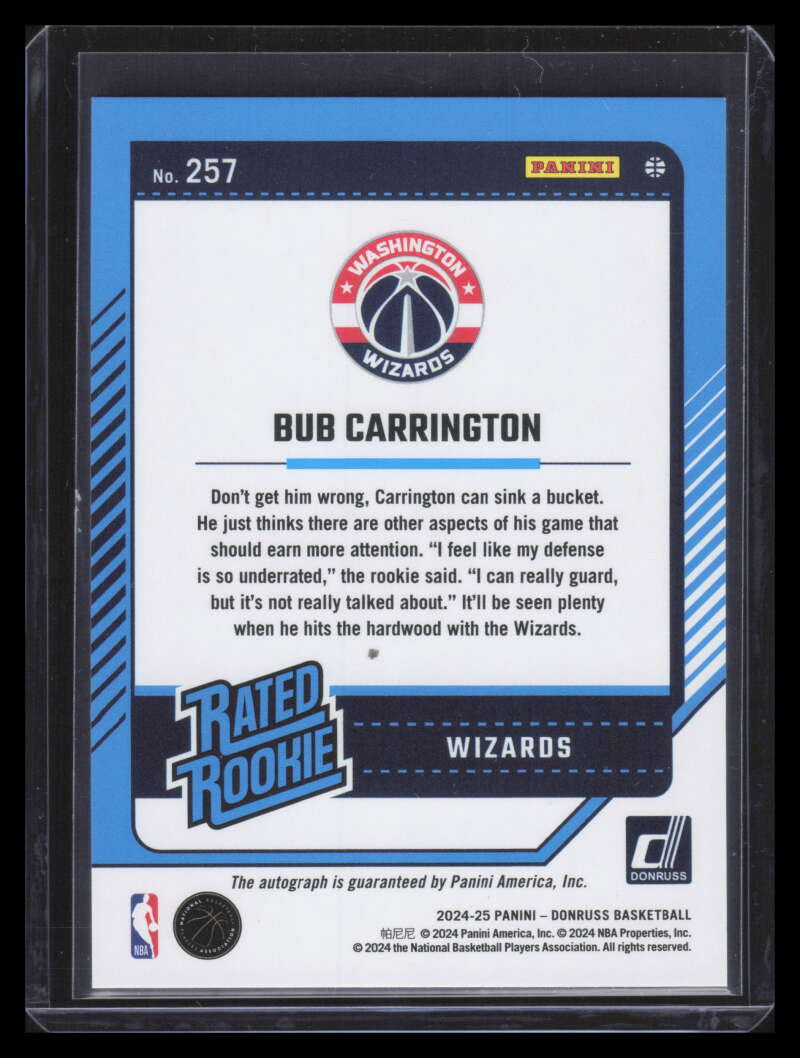 2024-25 Donruss Choice 257 Bub Carrington RR Rated Rookie Auto
