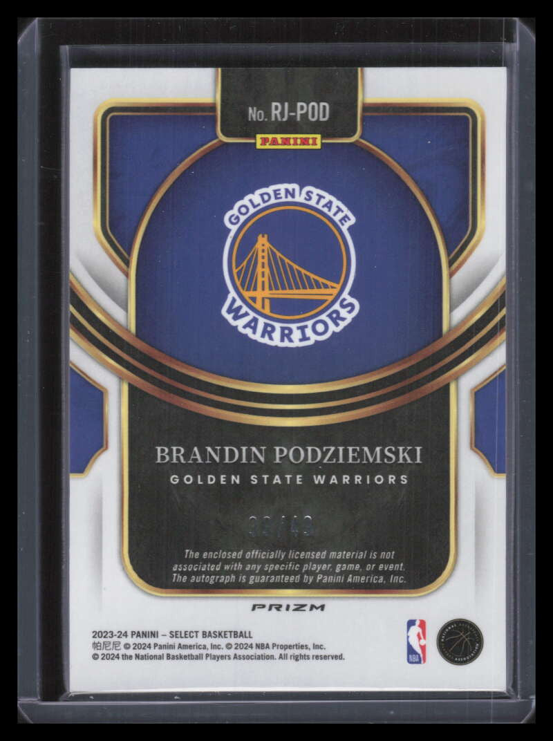 2023-24 Select Rookie Autographs Blue 8 Brandin Podziemski RC Patch Auto 39/49