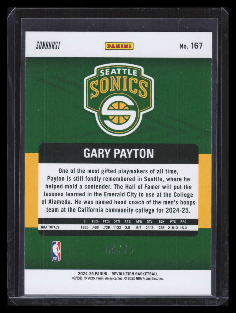 2024-25 Panini Revolution Sunburst 167 Gary Payton LGD 6/75 Legends