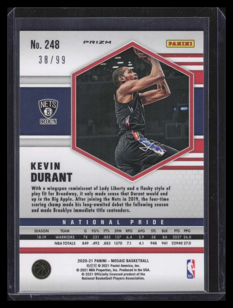 2020-21 Panini Mosaic Blue Refractor 248 Kyrie Irving 38/99 National Pride