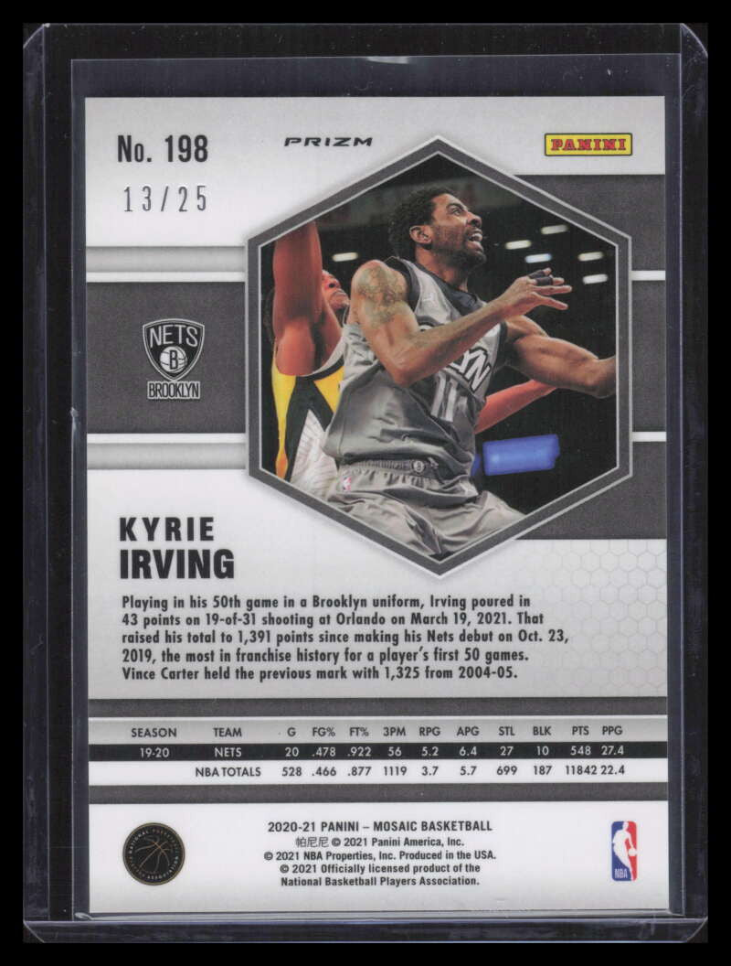 2020-21 Panini Mosaic Mosaic White Refractor 198 Kyrie Irving 13/25