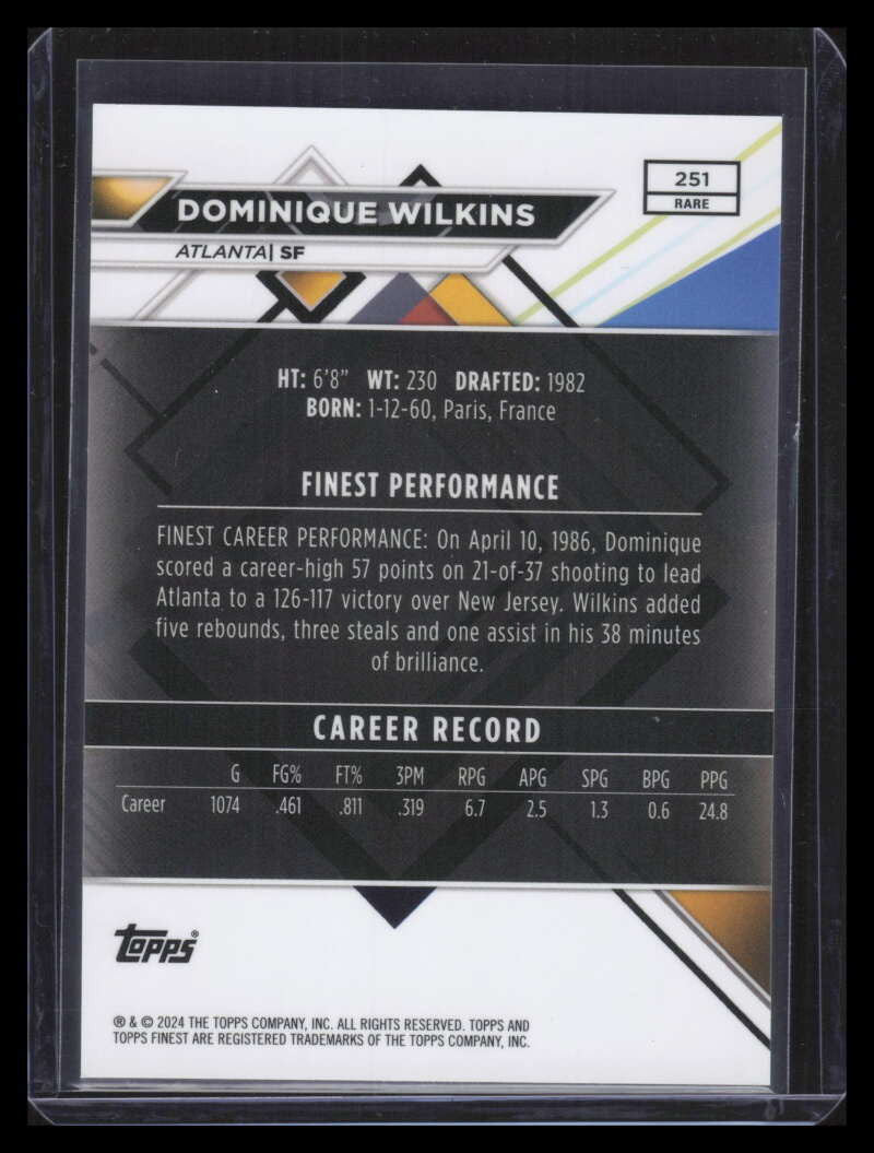 2023-24 Finest Black Refractor 251 Dominique Wilkins 13/15 Rare