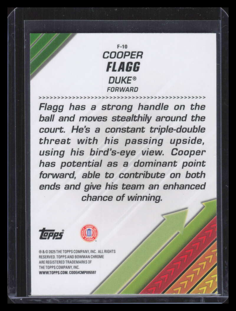2024-25 Bowman Chrome University Facilitators f10 Cooper Flagg Rookie 153194