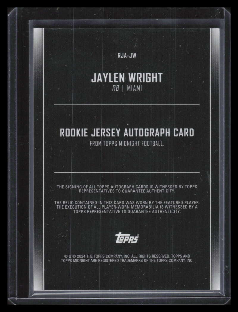 2024 Topps Midnight Autographs Summer Solstice Jaylen Wright RC Jersey Auto 8/50
