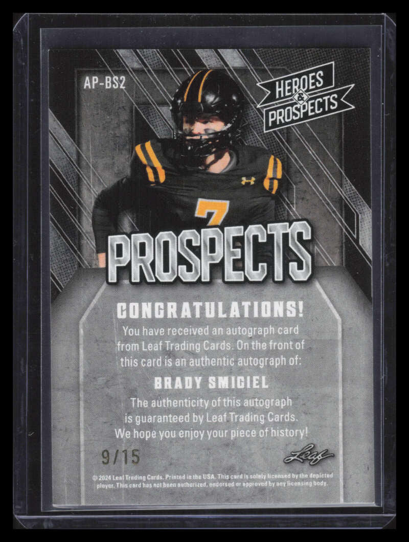 2024 Leaf Heroes and Prospects Autographs apbs2 Brady Smigiel Rookie Auto 9/15