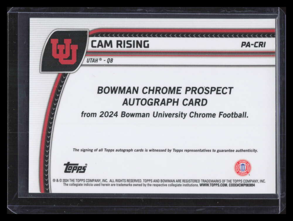 2024 Bowman Chrome University Autographs Orange Refractor Cam Rising RC Auto /25