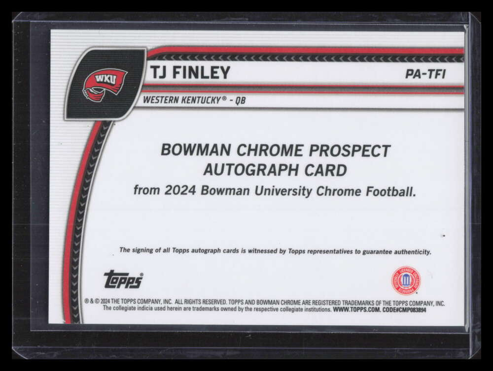 2024 Bowman Chrome University Autographs Orange Refractor TJ Finley RC Auto 1/25