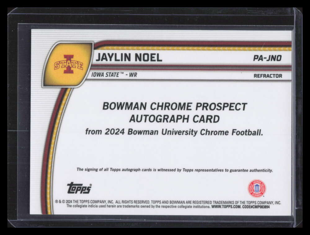 2024 Bowman Chrome U Prospect Autograph Refractor Jaylin Noel Rookie Auto 97/299