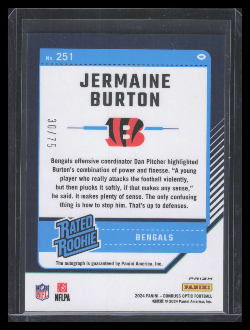 2024 Donruss Optic Rated Rookies Autographs Red Jermaine Burton RC Auto 30/75
