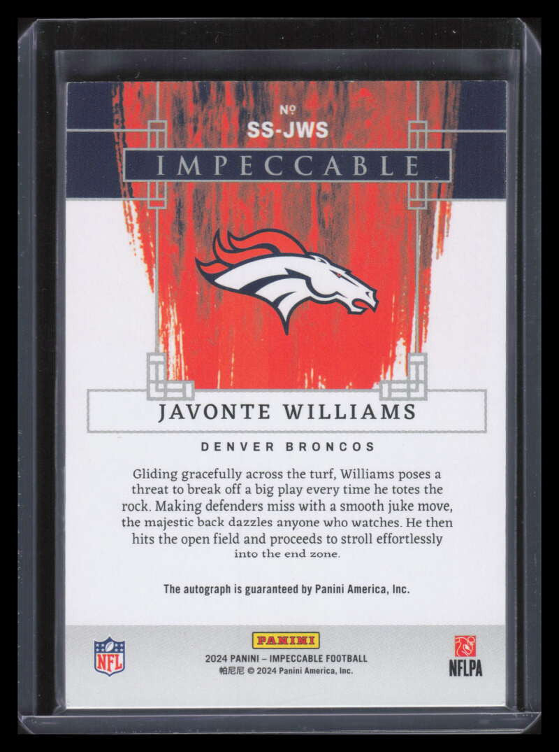 2024 Panini Impeccable Synergy Signatures 12 Javonte Williams Auto 40/50