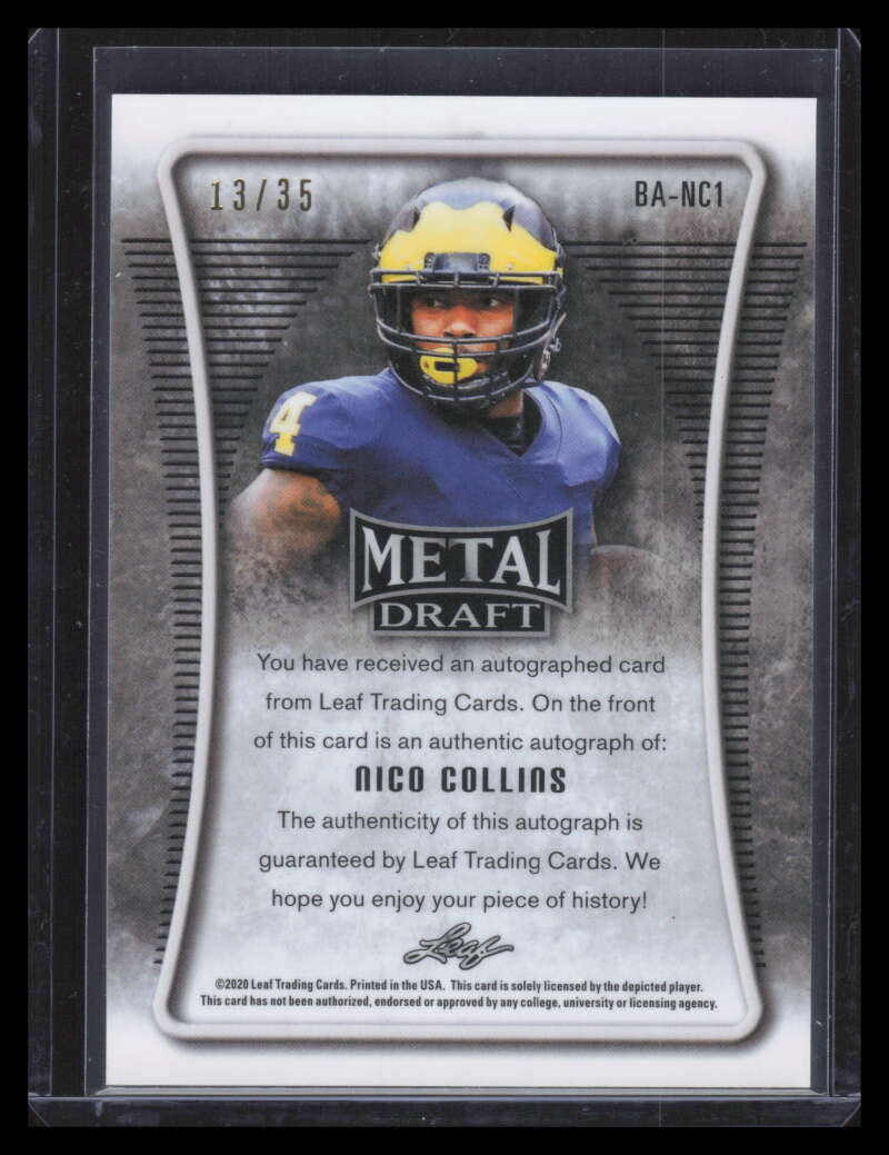 2021 Leaf Metal Draft Blue banc1 Nico Collins Rookie Auto 13/35