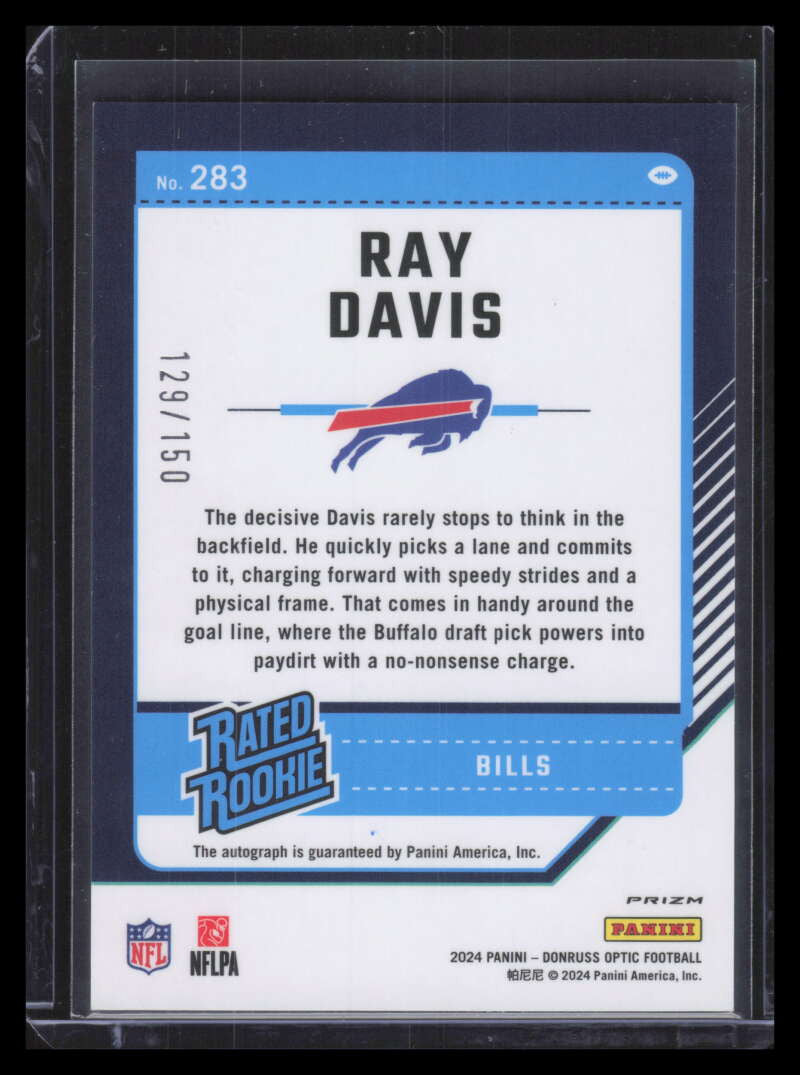 2024 Donruss Optic Rated Rookies RPS Autographs Holo 283 Ray Davis RC Auto /150