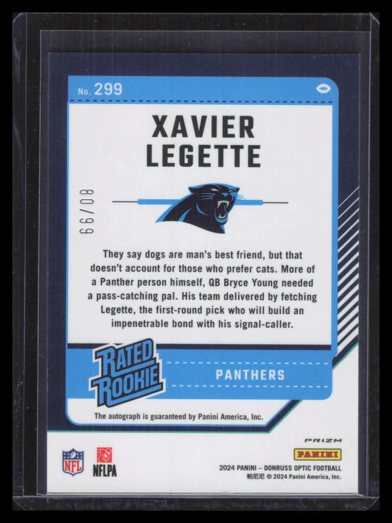 2024 Donruss Optic Rated Rookie Autographs Blue 299 Xavier Legette RC Auto 80/99